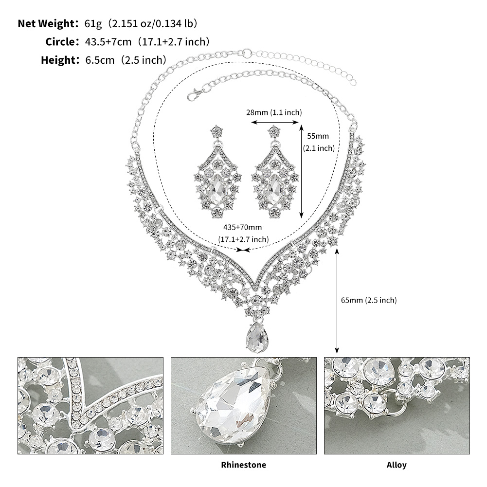 Lady Water Droplets Alloy Plating Inlay Rhinestones Women's Earrings Necklace display picture 4