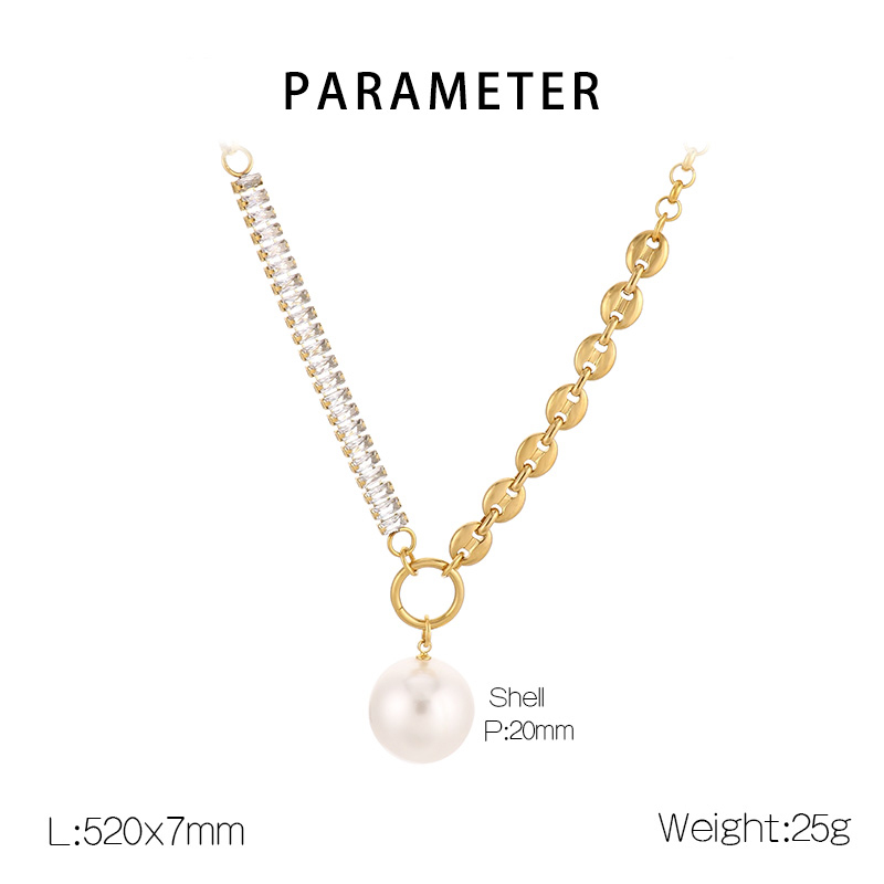 Imitation Pearl Titanium Steel 18K Gold Plated IG Style Simple Style Plating Inlay Round Zircon Pendant Necklace display picture 2