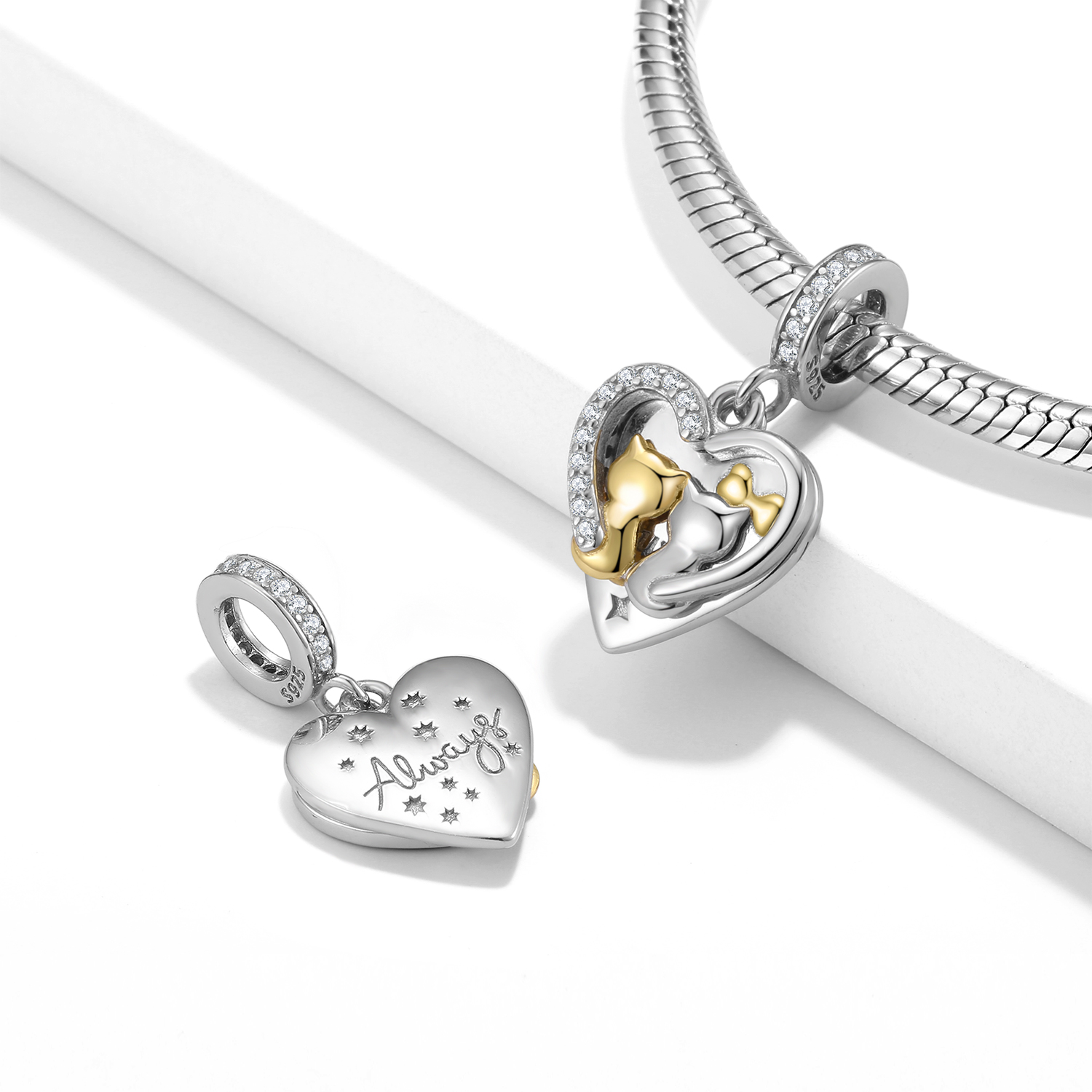 1 قطعة رومانسي شكل القلب قطة الوردة الفضة الاسترليني ترصيع اكسسوارات المجوهرات display picture 14