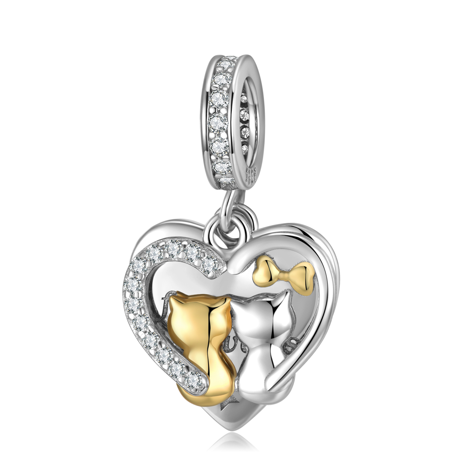 1 Piece Romantic Heart Shape Cat Rose Sterling Silver Inlay Jewelry Accessories display picture 13