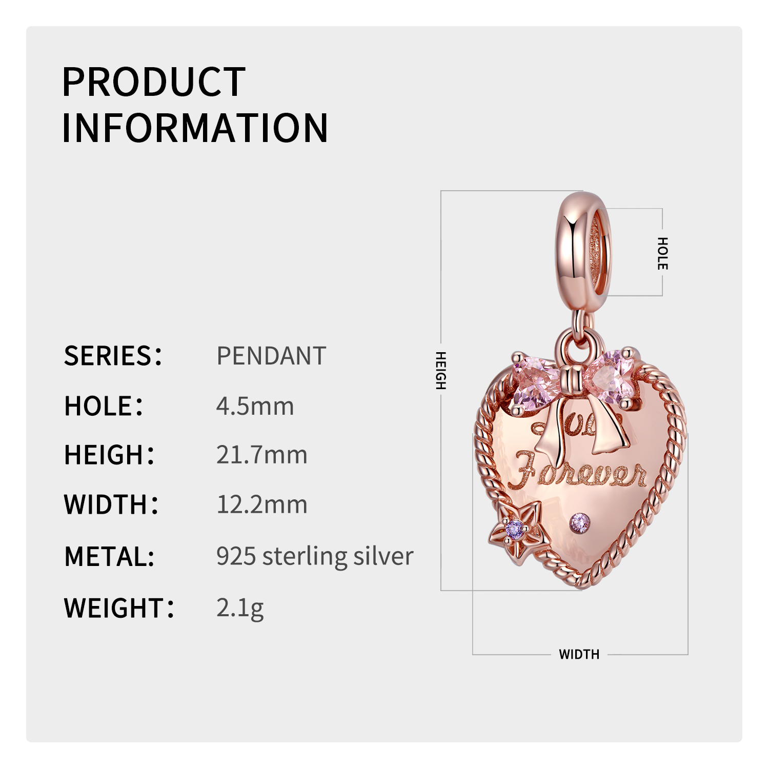 1 Piece Romantic Heart Shape Cat Rose Sterling Silver Inlay Jewelry Accessories display picture 11