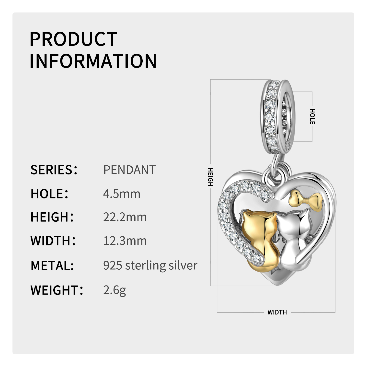 1 Piece Romantic Heart Shape Cat Rose Sterling Silver Inlay Jewelry Accessories display picture 15