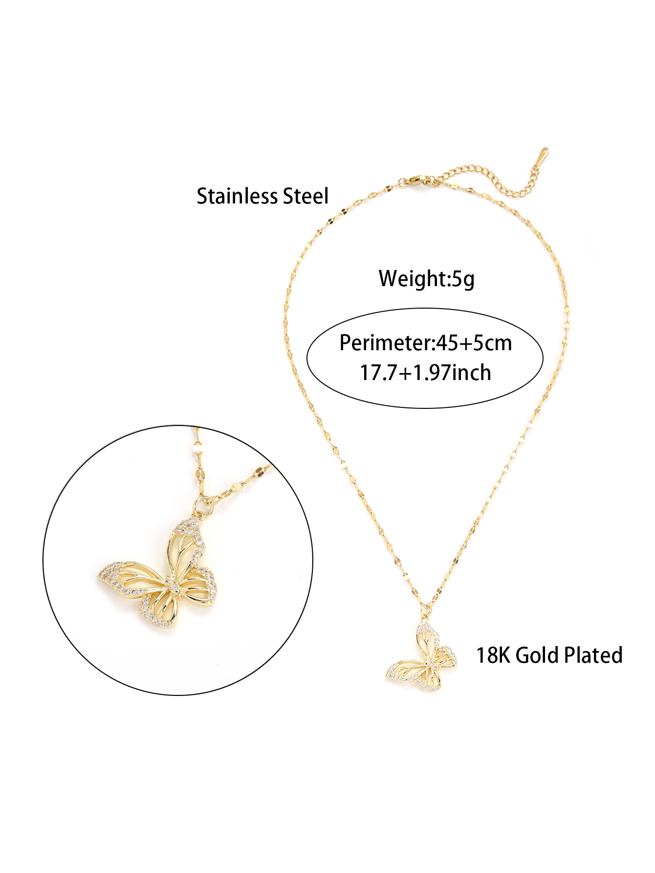 Elegant Butterfly Stainless Steel Plating Inlay Zircon 18k Gold Plated Necklace display picture 1