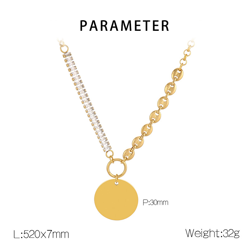 Titanium Steel 18K Gold Plated Hip-Hop Simple Style Plating Inlay Round Zircon Pendant Necklace display picture 1