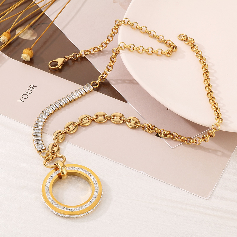 Titanium Steel 18K Gold Plated Hip-Hop Simple Style Plating Inlay Round Zircon Pendant Necklace display picture 10