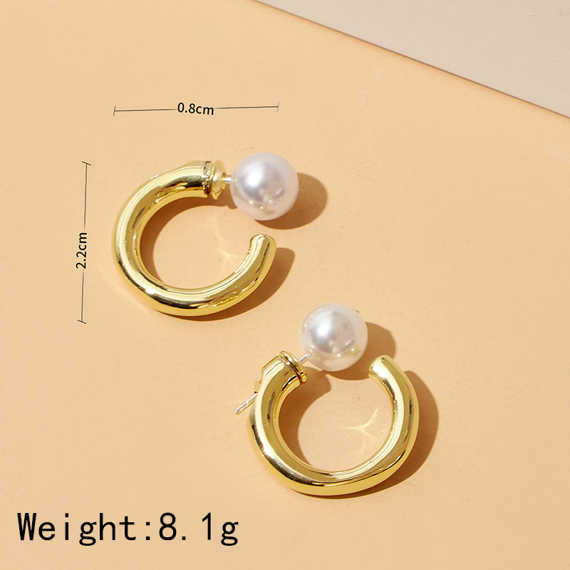 1 Paire Dame Forme C Incruster Le Cuivre Perles Artificielles Boucles D'oreilles display picture 3