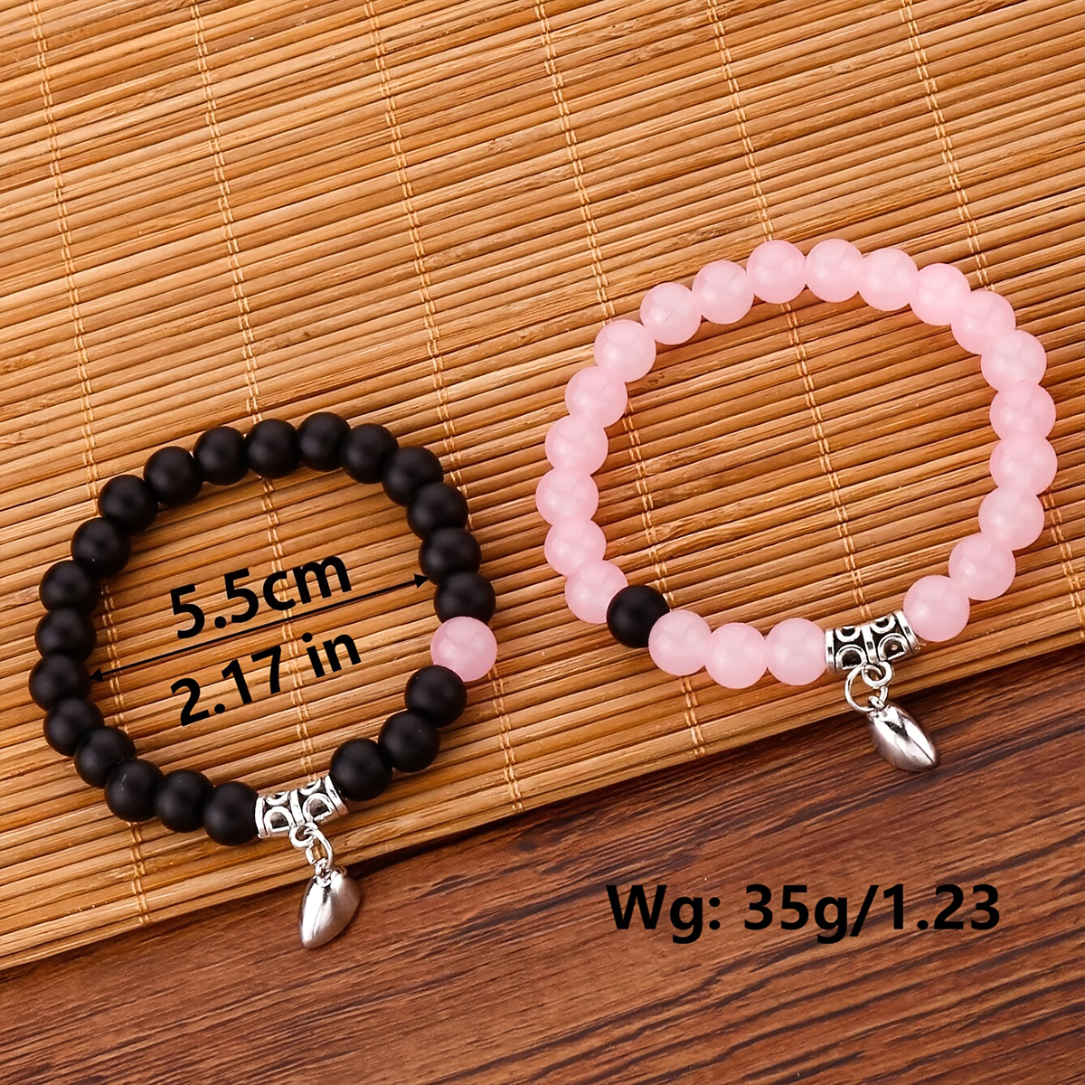 Romantic Heart Shape Alloy Natural Stone Beaded Couple Bracelets display picture 5