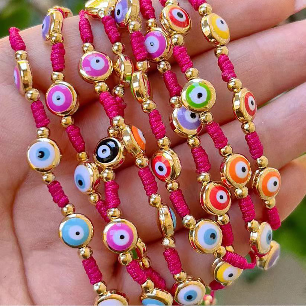 Bohemio Ojo Con Cuentas Soga Cobre Enchapado Chapado En Oro De 18 Quilates. Mujeres Pulsera display picture 1