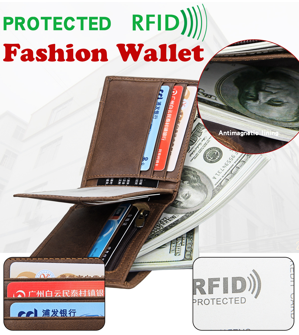 Leather Men's Wallet Rfid Crazy Horse Cowhide Short Wallet Anti-degaussing Retro Casual Coin Purse display picture 1