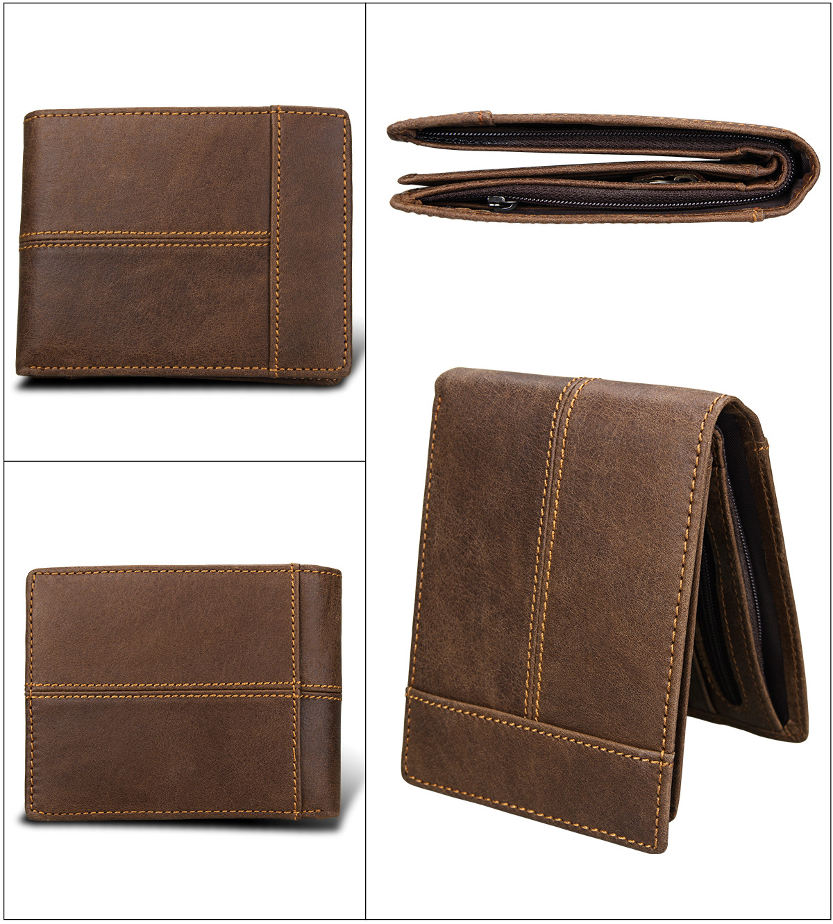Leather Men's Wallet Rfid Crazy Horse Cowhide Short Wallet Anti-degaussing Retro Casual Coin Purse display picture 7