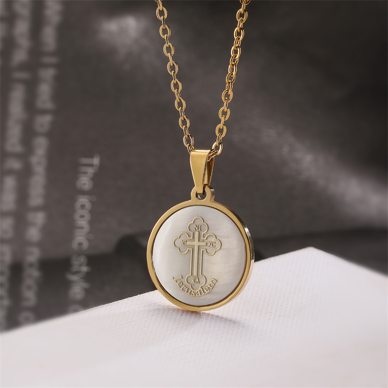 Ig Style Cross Heart Shape Skull Stainless Steel Plating Inlay Shell Zircon Pendant Necklace display picture 3