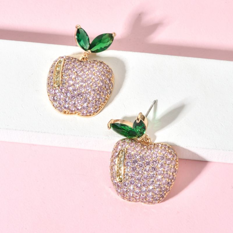 1 Paire Mignon Pomme Placage Incruster Le Cuivre Zircon Plaqué Or 18k Boucles D'oreilles display picture 6