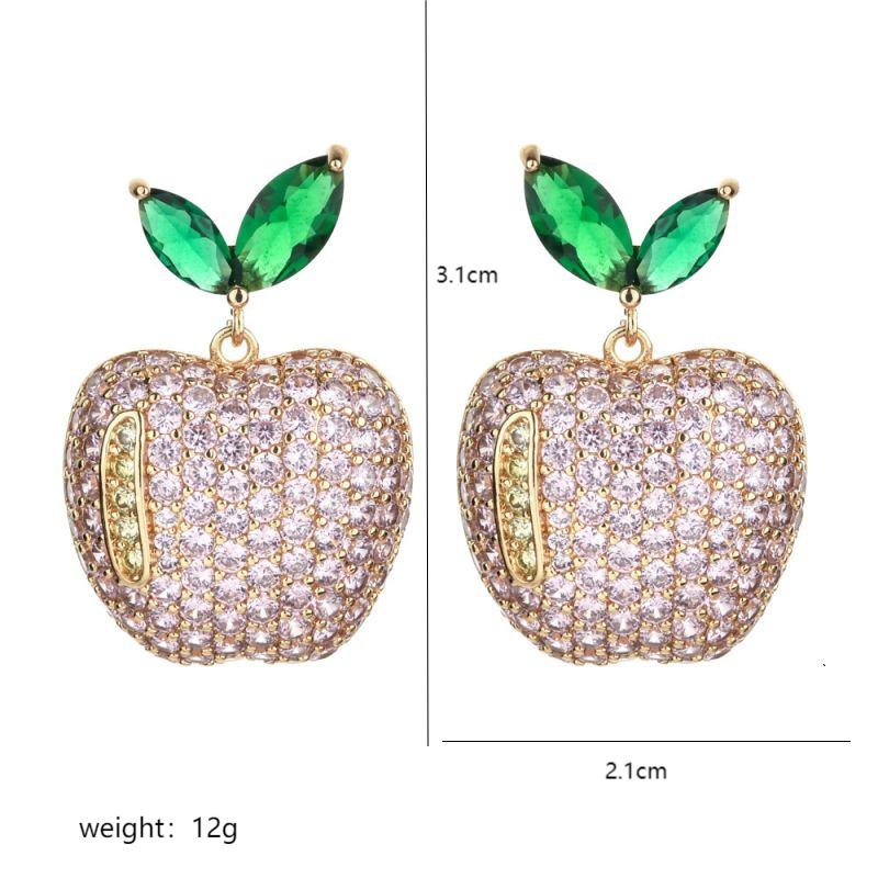 1 Pair Cute Apple Plating Inlay Copper Zircon 18k Gold Plated Ear Studs display picture 2