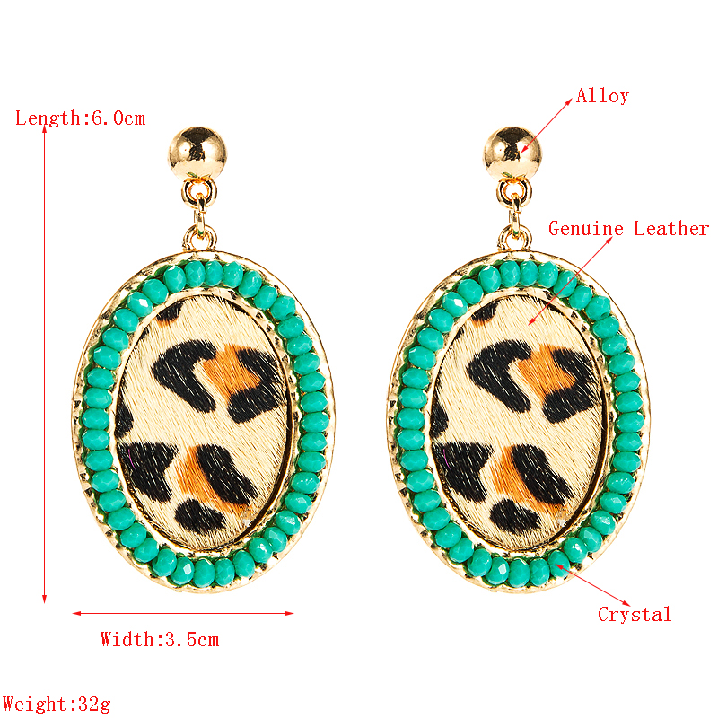 1 Pair Vintage Style Simple Style Classic Style Oval Leopard Plating Inlay Pu Leather Alloy Crystal Gold Plated Drop Earrings display picture 1