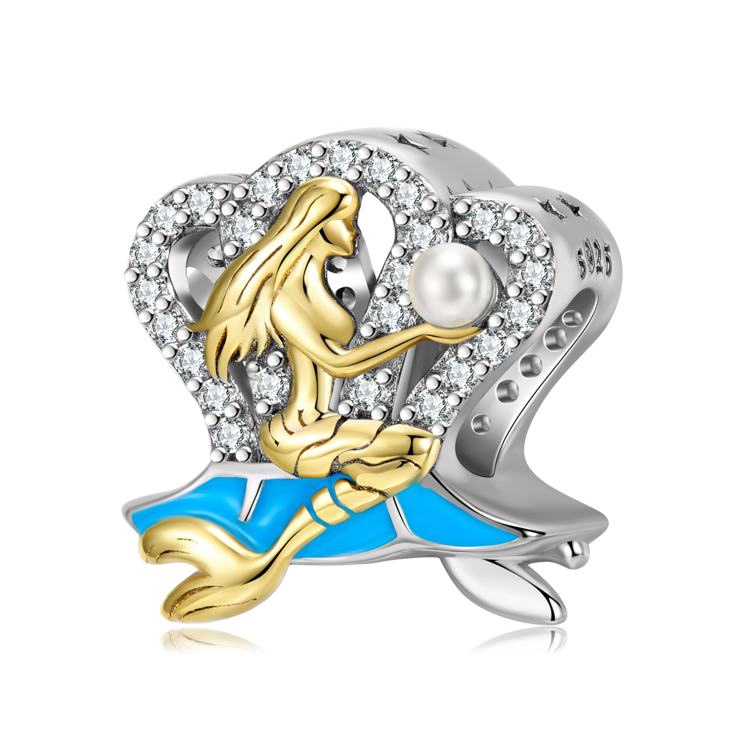 Original Design Cute Mermaid Shell Whale Sterling Silver Inlay Zircon Jewelry Accessories display picture 7