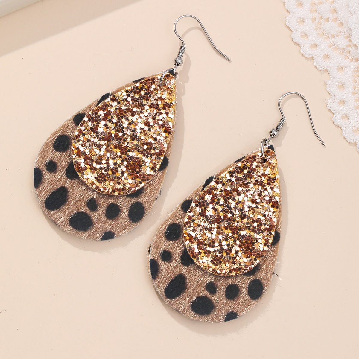 1 Par Estilo Vintage Leopardo Cuero Sintético Pendientes De Gota display picture 1