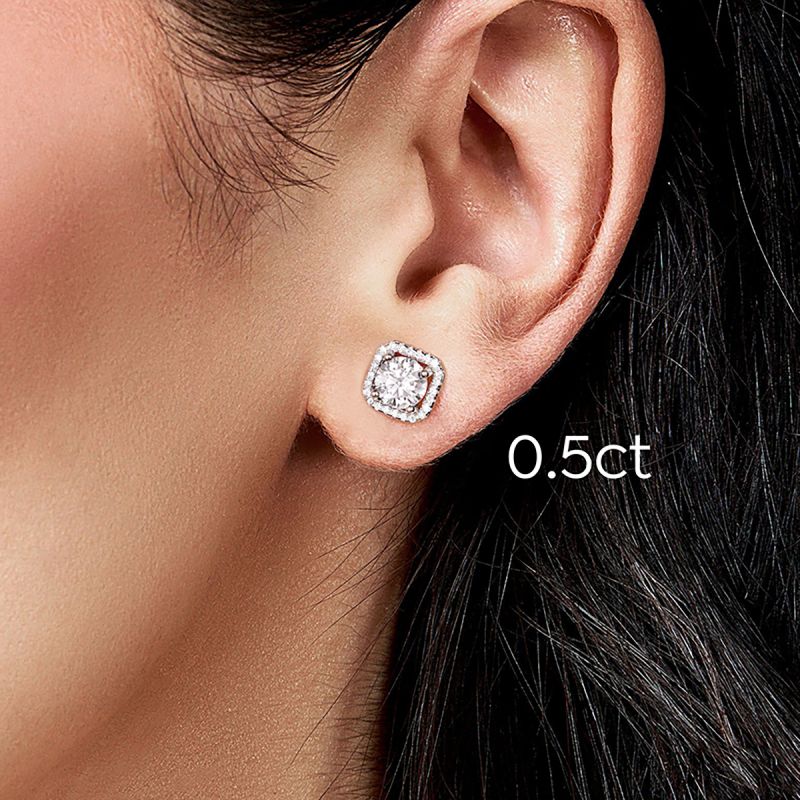 1 Pair Simple Style Square Gra Plating Inlay Sterling Silver Moissanite Silver Plated Ear Studs display picture 5