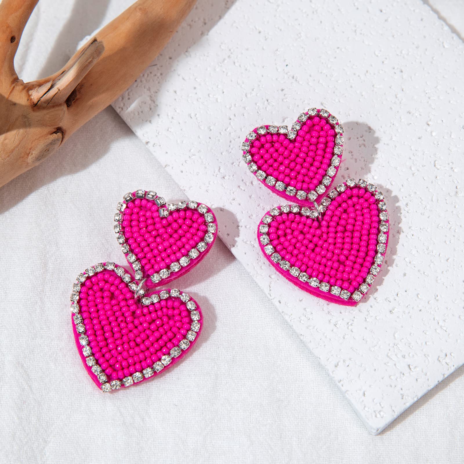 1 Pair Sweet Heart Shape Stainless Steel Cloth Glass Zircon Drop Earrings display picture 1