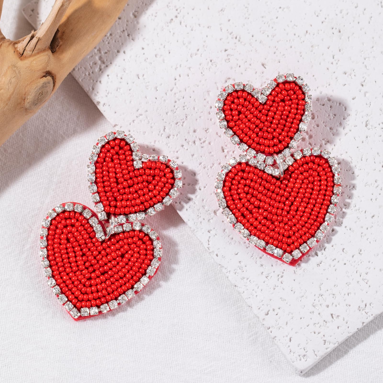 1 Pair Sweet Heart Shape Stainless Steel Cloth Glass Zircon Drop Earrings display picture 2