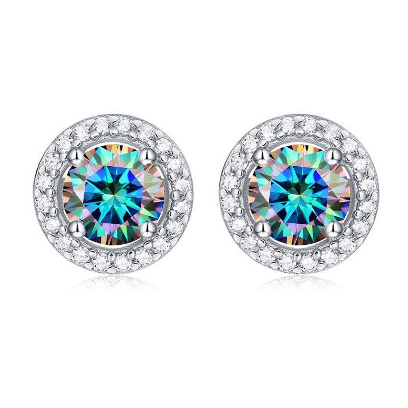 Simple Style Round Sterling Silver Gra Plating Inlay Moissanite Silver Plated Ear Studs display picture 1