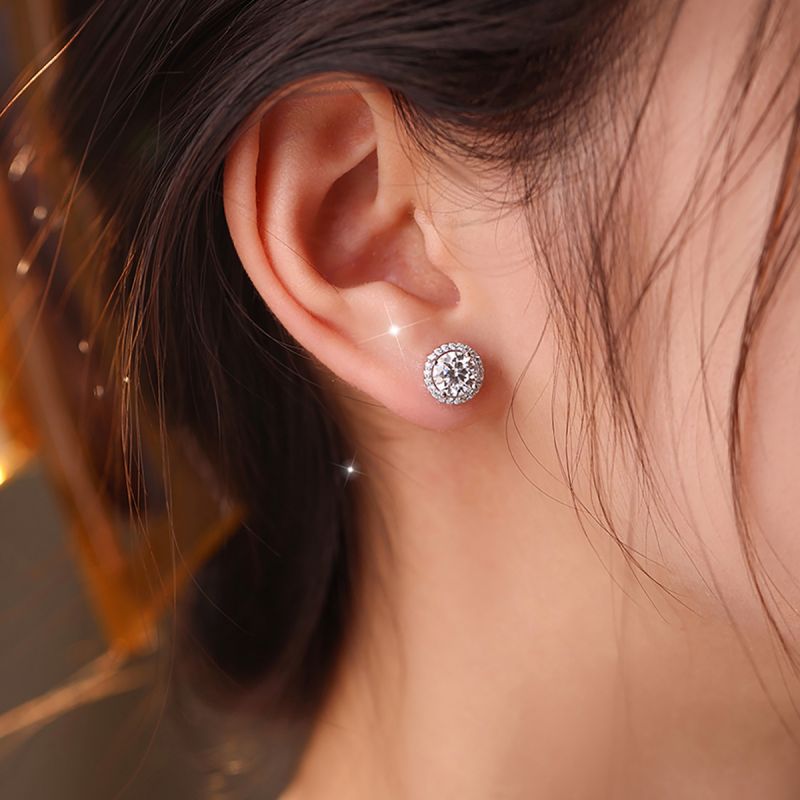 Simple Style Round Sterling Silver Gra Plating Inlay Moissanite Silver Plated Ear Studs display picture 6