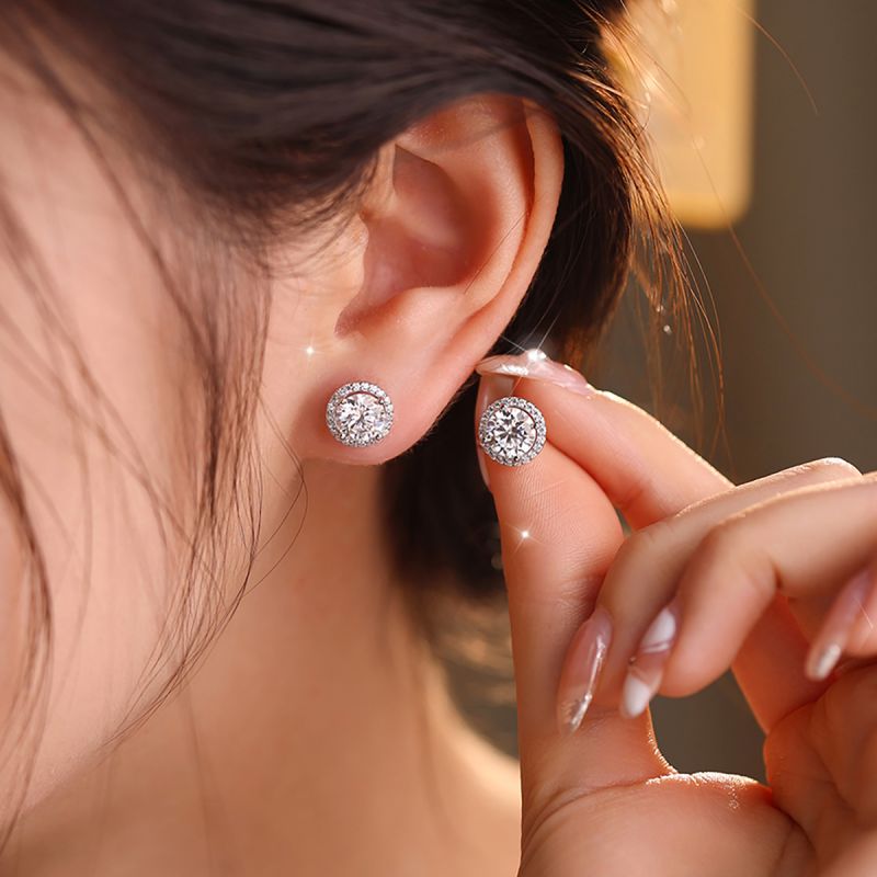 Simple Style Round Sterling Silver Gra Plating Inlay Moissanite Silver Plated Ear Studs display picture 5