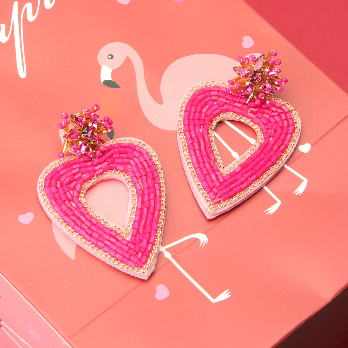 1 Pair Sweet Heart Shape Handmade Stainless Steel Cloth Glass Drop Earrings display picture 3