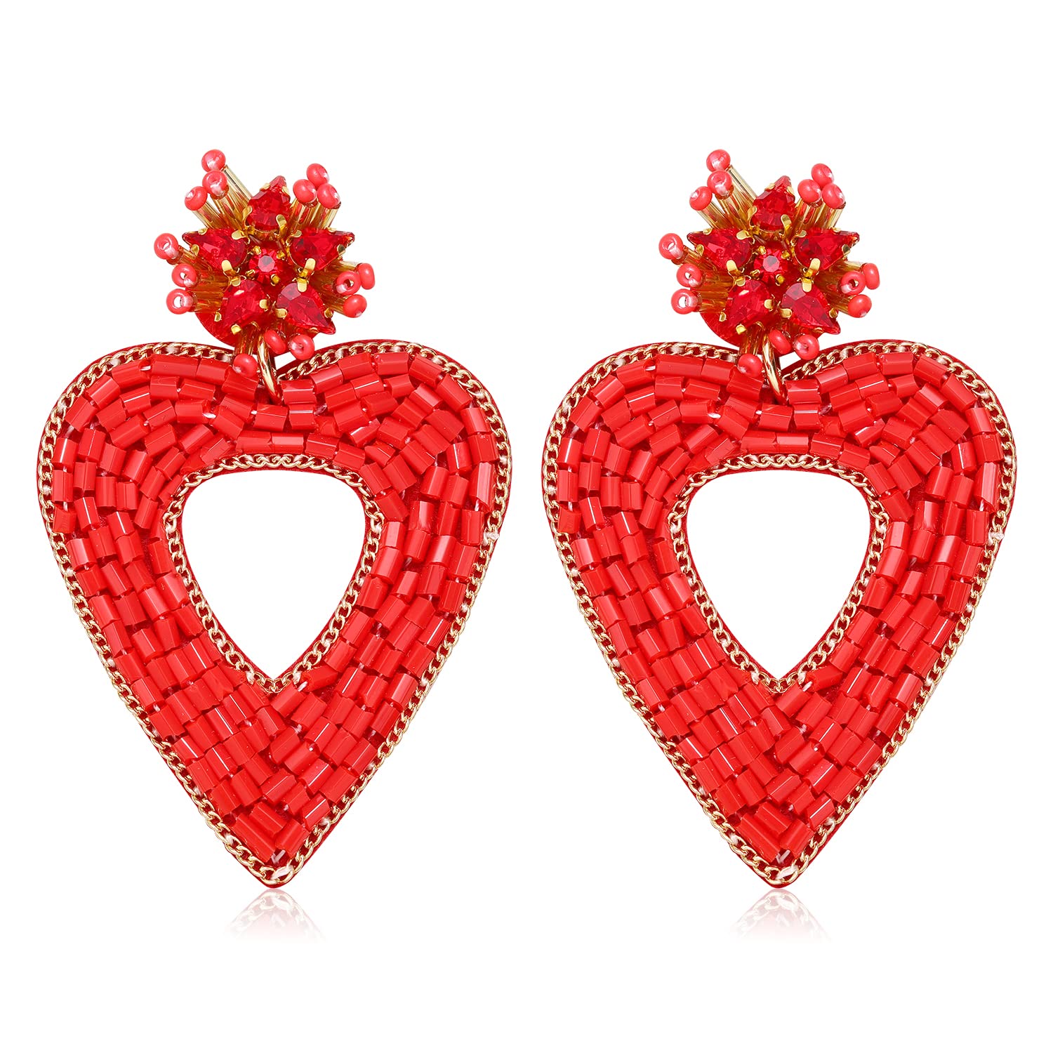1 Pair Sweet Heart Shape Handmade Stainless Steel Cloth Glass Drop Earrings display picture 4