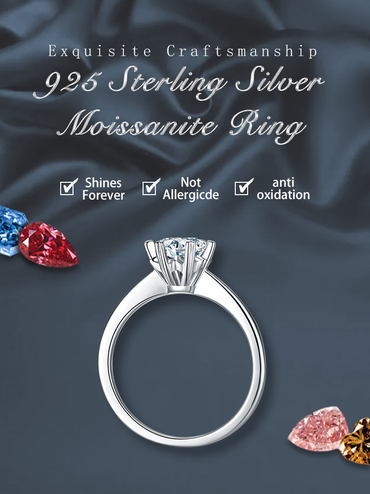 Lady Round Sterling Silver Plating Inlay Moissanite Rhodium Plated Silver Plated Rings display picture 1