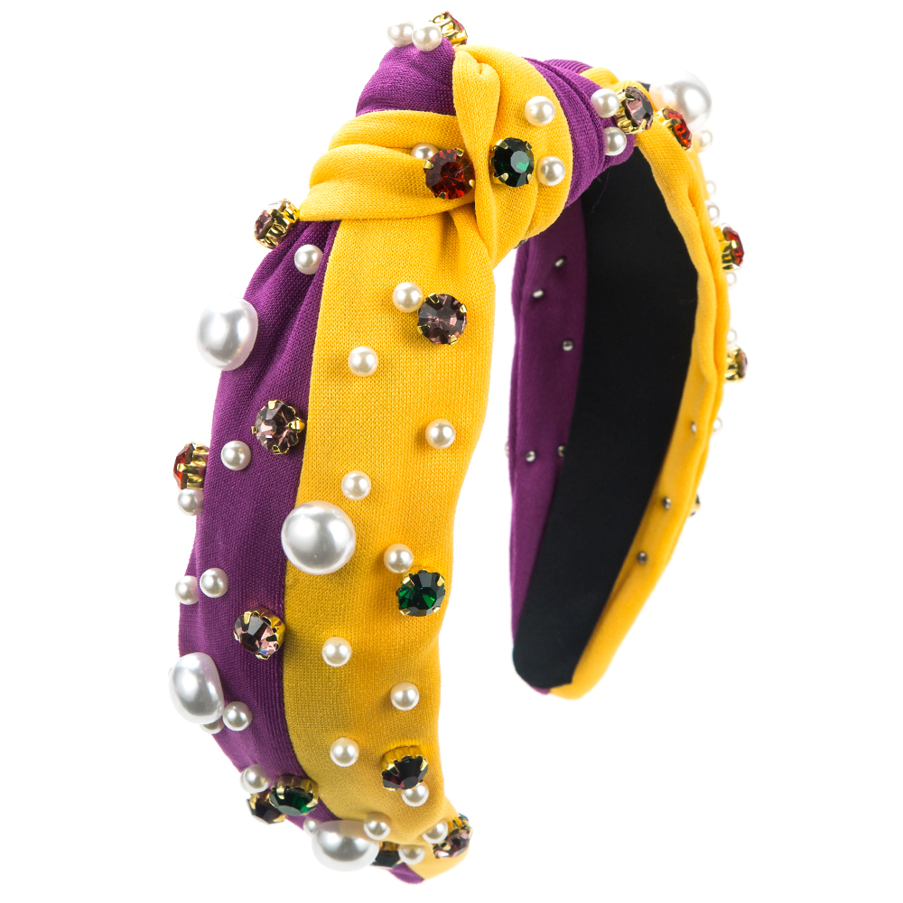 Frau Elegant Luxuriös Geometrisch Tuch Inlay Künstliche Perlen Strasssteine Haarband display picture 7