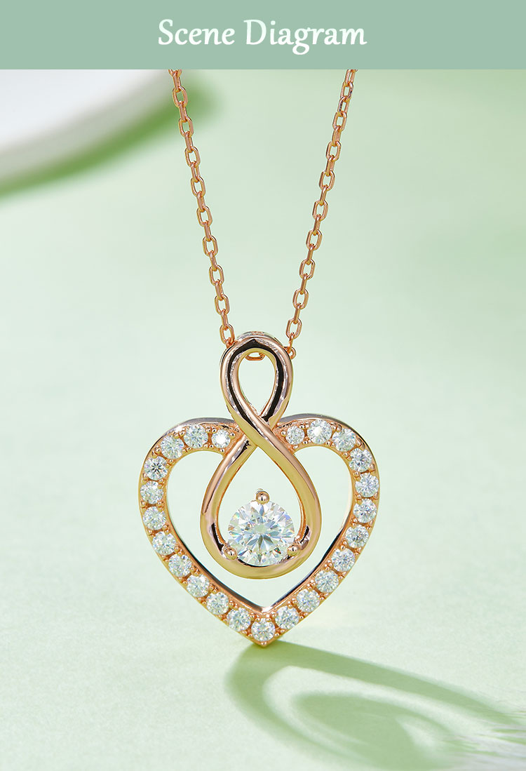 Elegant Heart Shape Sterling Silver Moissanite Rose Gold Plated Silver Plated Pendant Necklace display picture 6