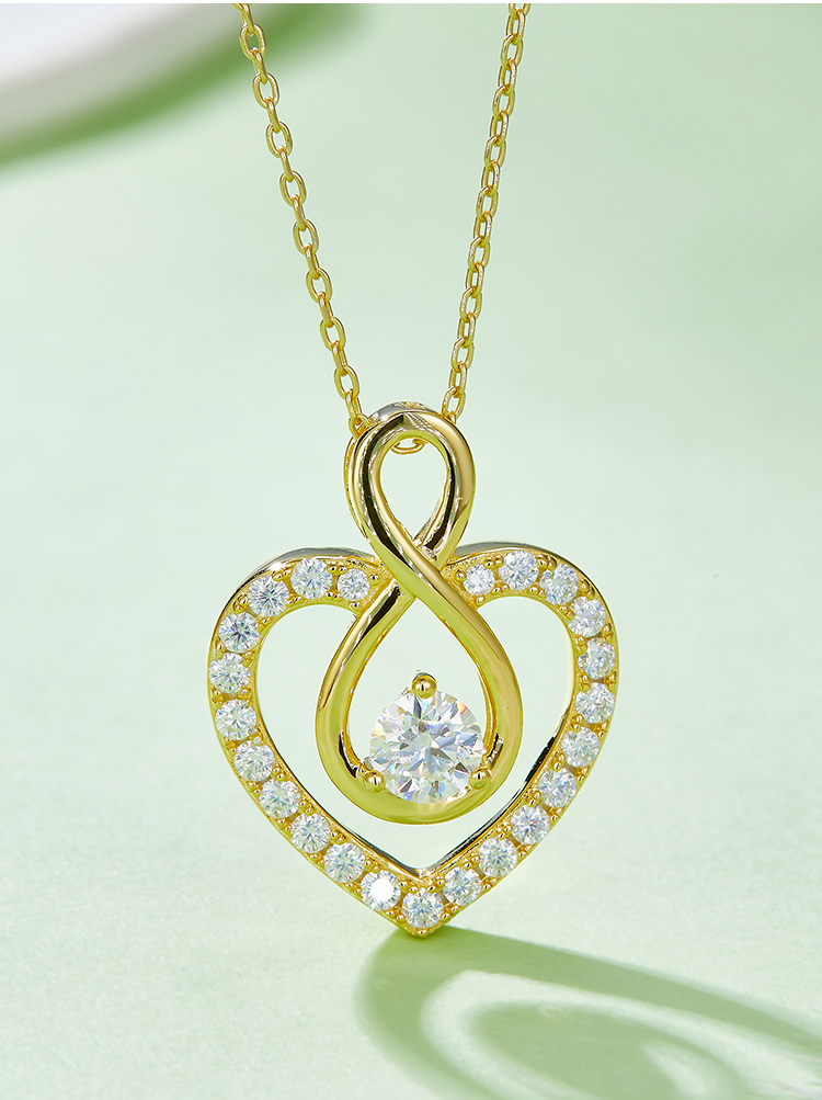 Elegant Heart Shape Sterling Silver Moissanite Rose Gold Plated Silver Plated Pendant Necklace display picture 7