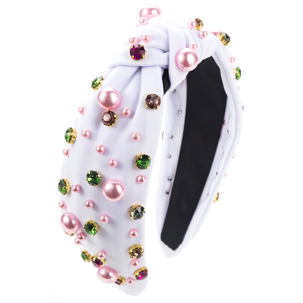 Women's Cute Sweet Geometric Cloth Inlay Artificial Pearls Rhinestones Hair Band display picture 9