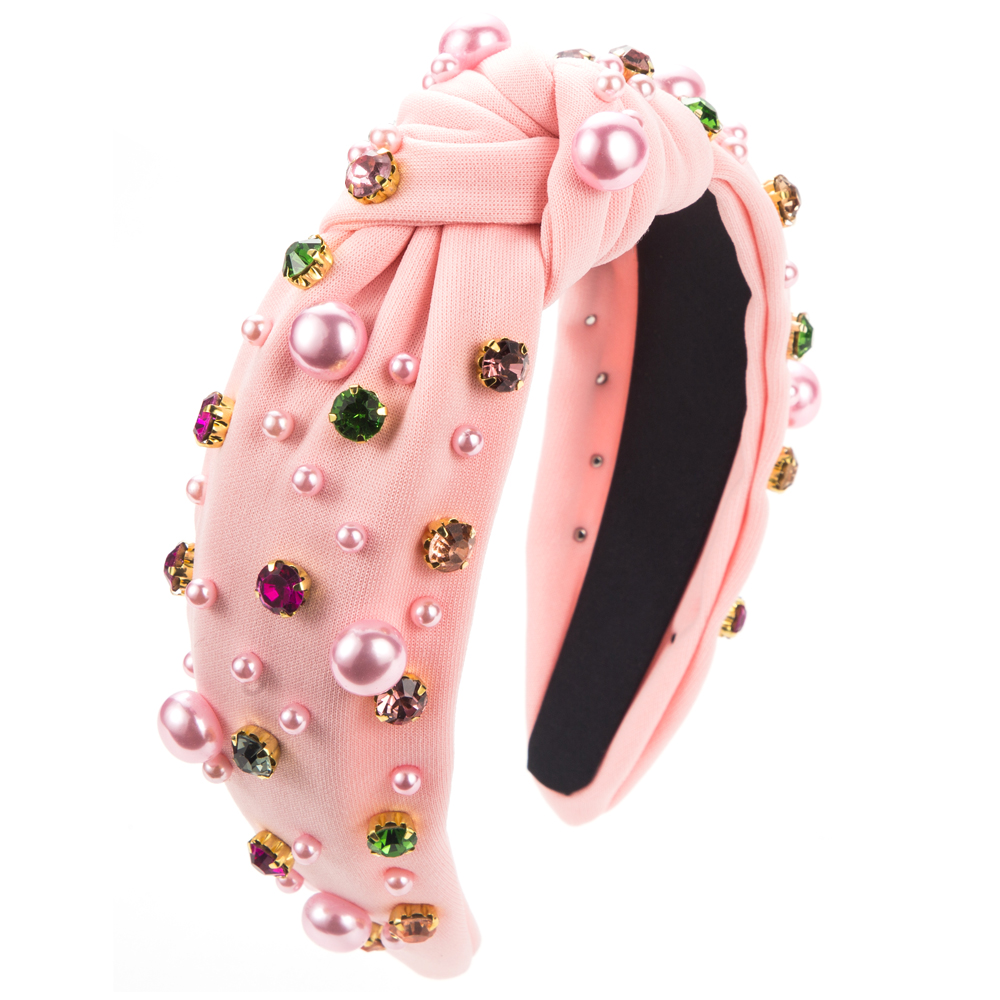 Women's Cute Sweet Geometric Cloth Inlay Artificial Pearls Rhinestones Hair Band display picture 7