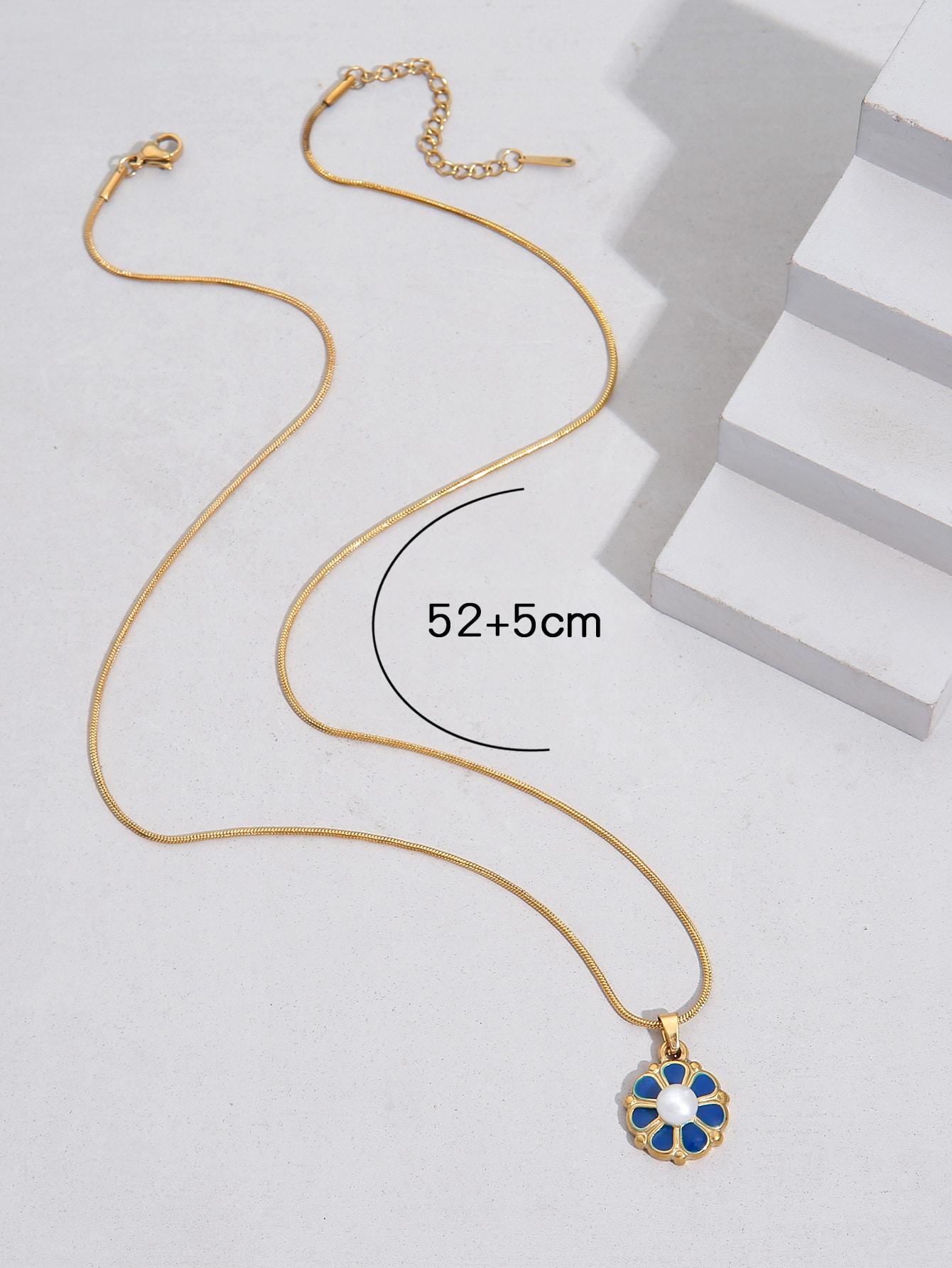 Stainless Steel 18K Gold Plated Vintage Style Simple Style Polishing Enamel Inlay Flower Artificial Pearls Pendant Necklace display picture 6