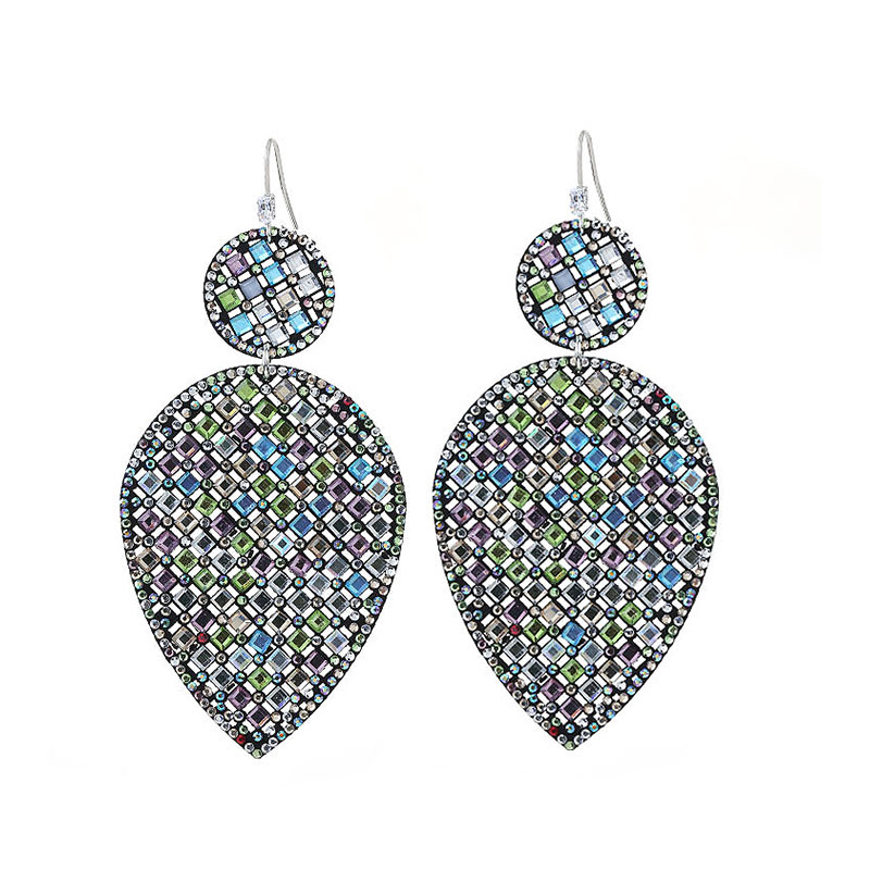 1 Pair Ig Style Shiny Geometric Leaves Inlay Pu Leather Glass Stone Drop Earrings display picture 8