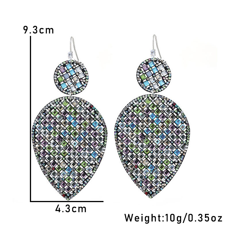1 Pair Ig Style Shiny Geometric Leaves Inlay Pu Leather Glass Stone Drop Earrings display picture 2