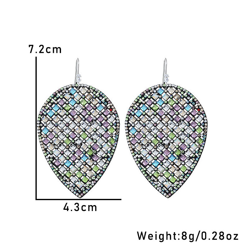 1 Pair Ig Style Shiny Geometric Leaves Inlay Pu Leather Glass Stone Drop Earrings display picture 3