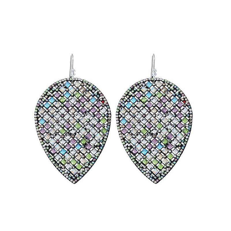 1 Pair Ig Style Shiny Geometric Leaves Inlay Pu Leather Glass Stone Drop Earrings display picture 12