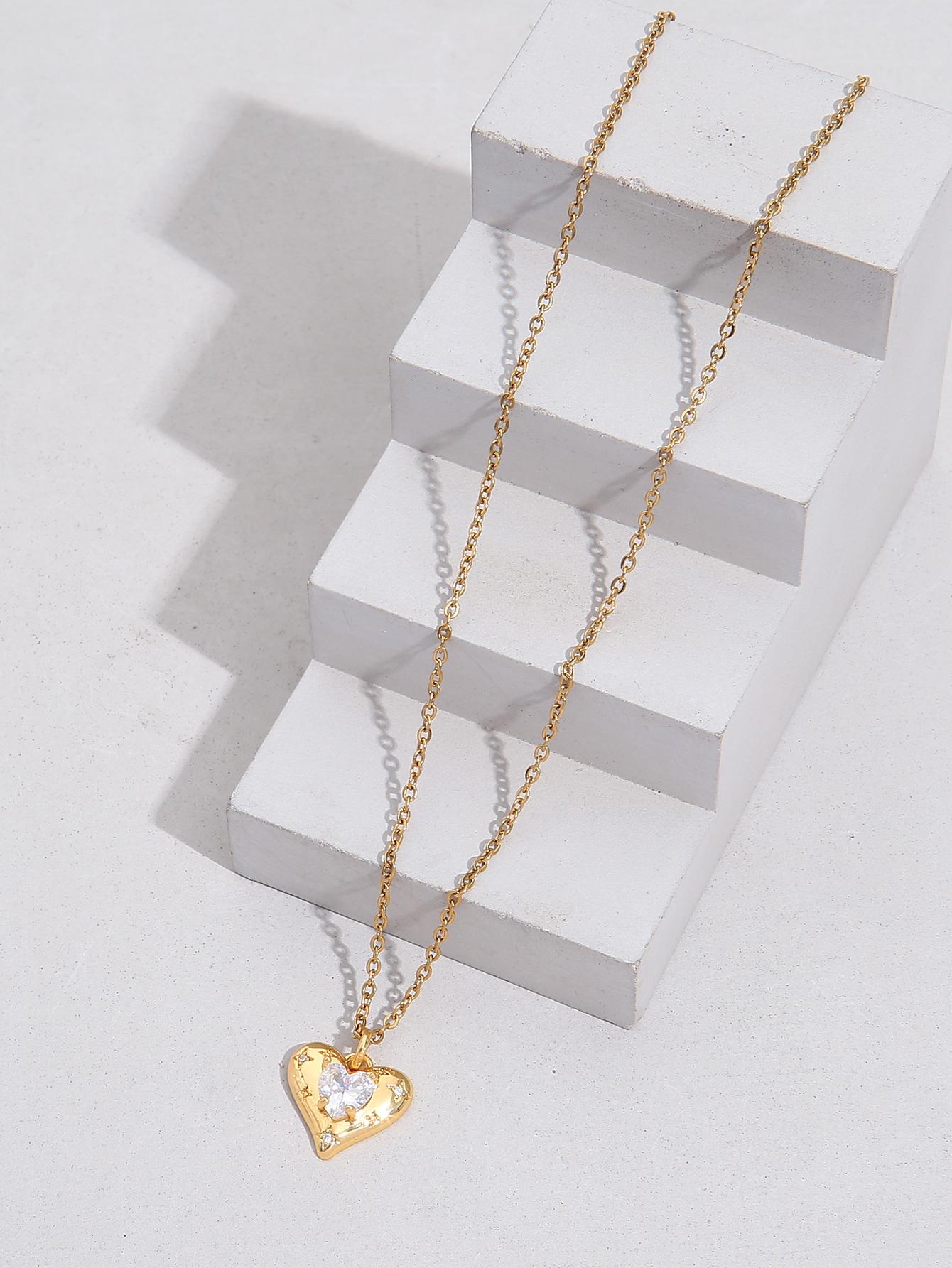 Simple Style Heart Shape Butterfly Stainless Steel Copper Inlay Zircon 18k Gold Plated Pendant Necklace display picture 2