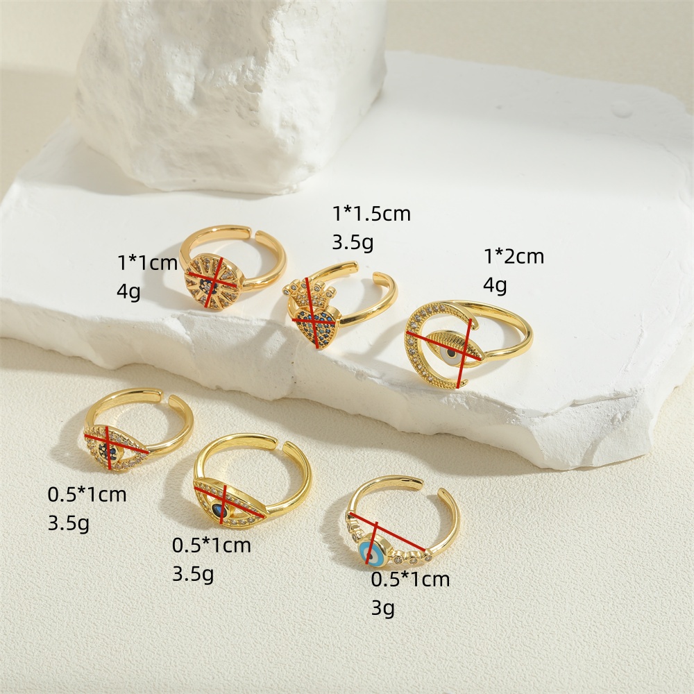 Vintage Style Simple Style Commute Devil's Eye Copper Enamel Plating Inlay Zircon 14k Gold Plated Open Rings display picture 8