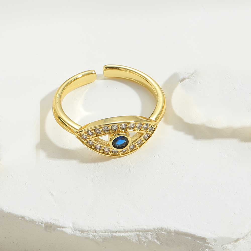 Vintage Style Simple Style Commute Devil's Eye Copper Enamel Plating Inlay Zircon 14k Gold Plated Open Rings display picture 3