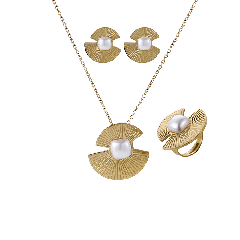 Einfacher Stil Sektor Titan Stahl Überzug Inlay Perle Ringe Ohrringe Halskette display picture 2