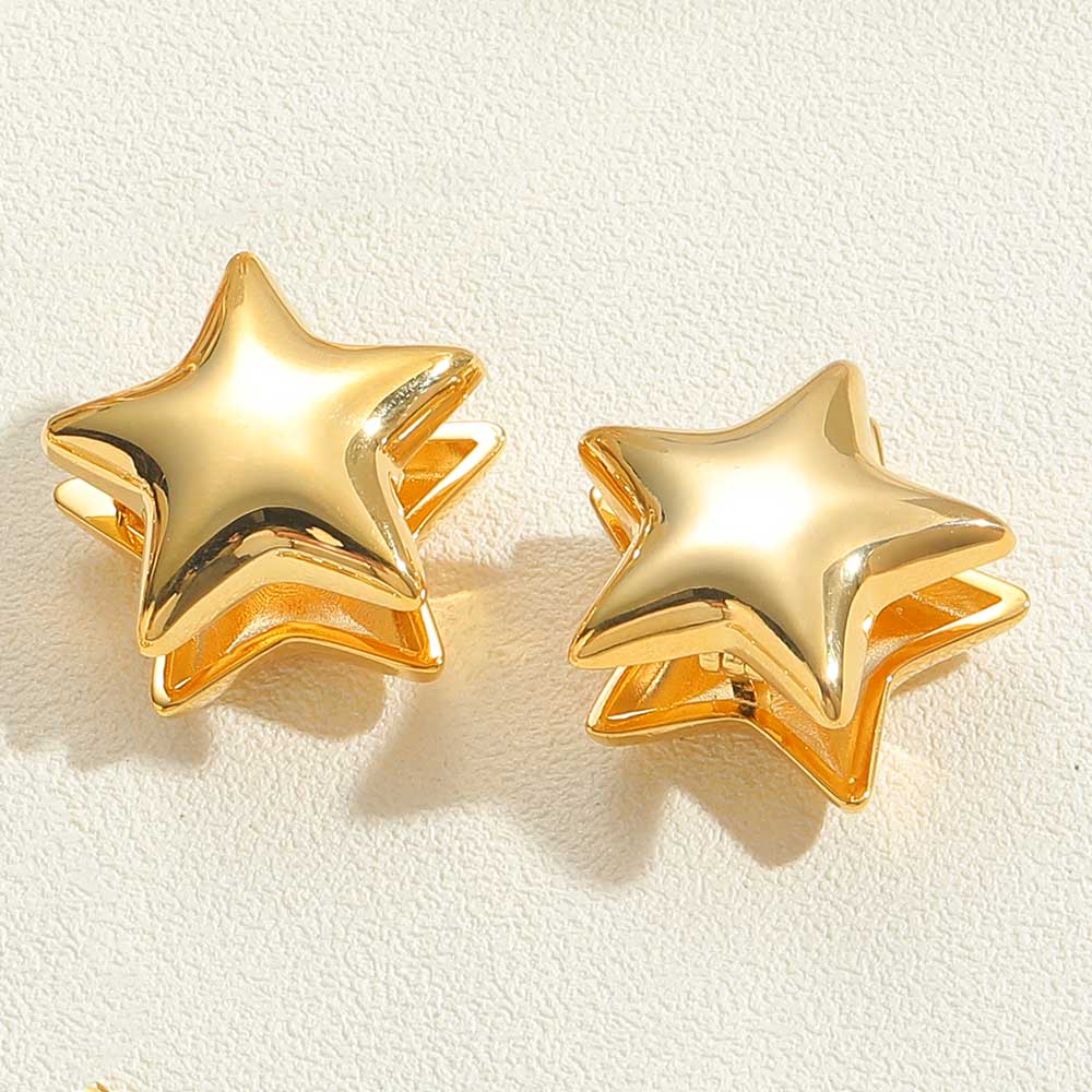 1 Pair Vintage Style Simple Style Commute Pentagram Solid Color Plating Inlay Copper Zircon 14k Gold Plated Ear Cuffs Earrings display picture 4