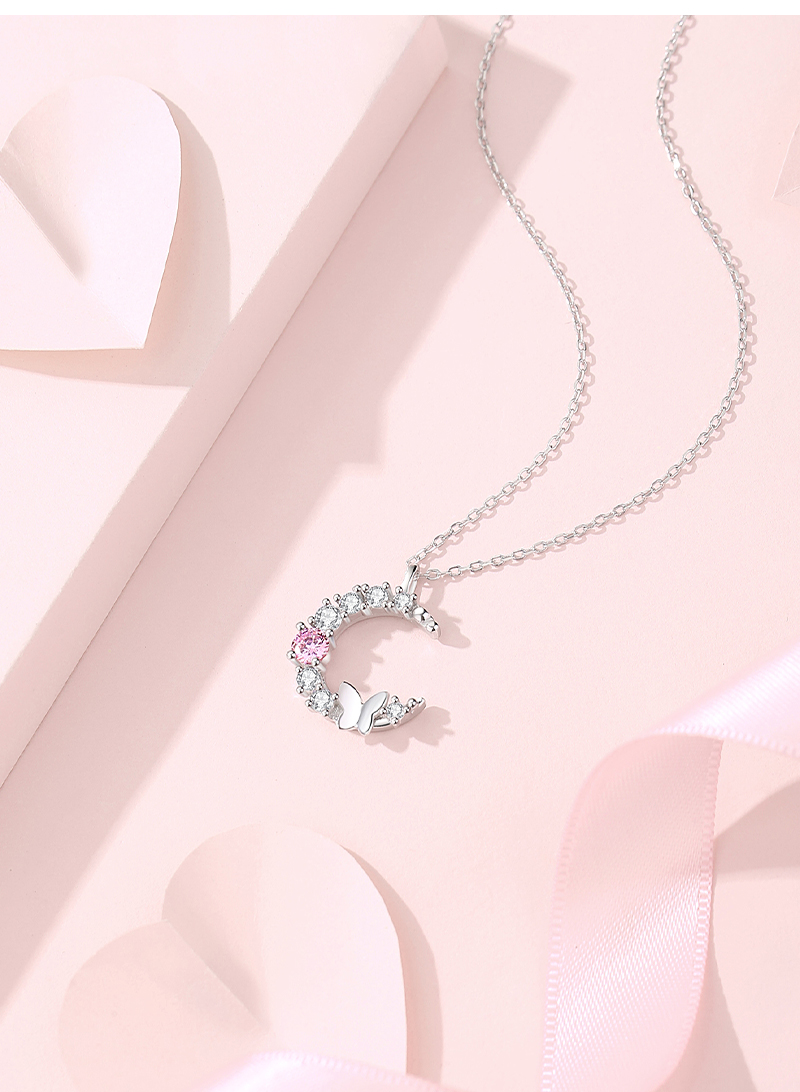 Süss Einfacher Stil Mond Schmetterling Sterling Silber Halskette Mit Anhänger display picture 3