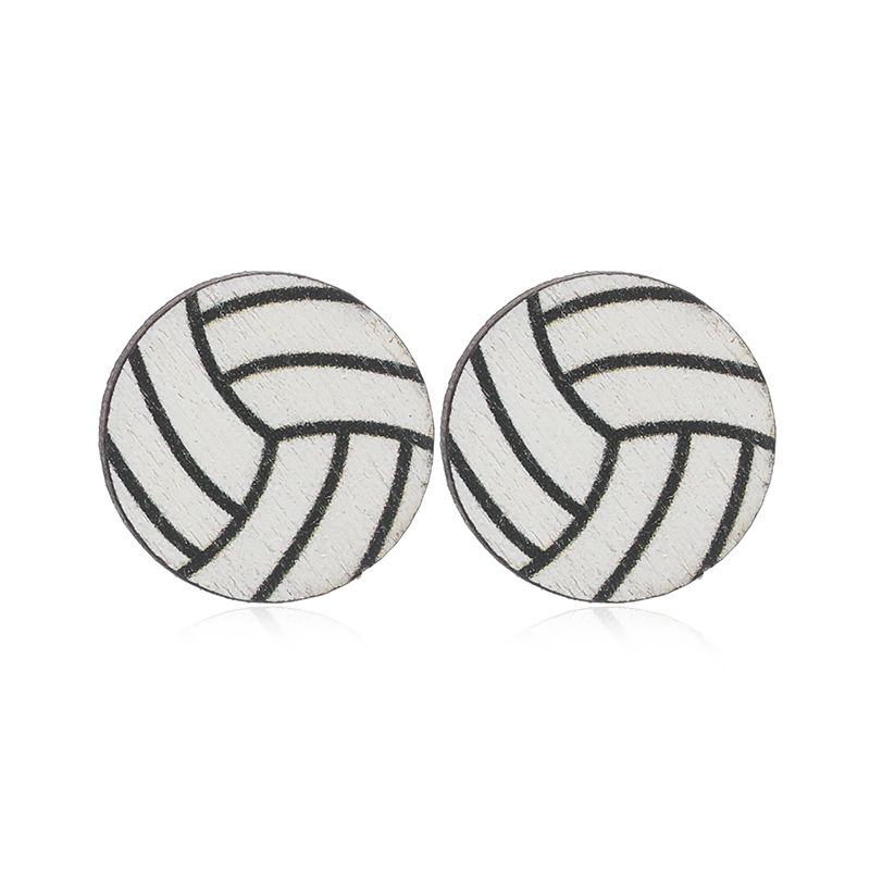 1 Pair Vacation Simple Style Ball Basketball Football Painted Wood Silver Plated Ear Studs display picture 4