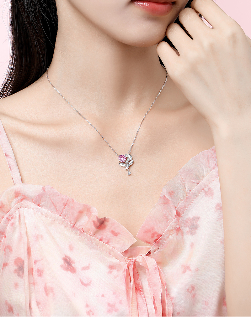 Sweet Simple Style Heart Shape Grain Sterling Silver Three-dimensional Zircon Pendant Necklace display picture 1