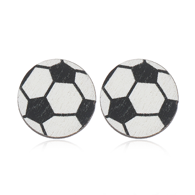 1 Pair Vacation Simple Style Ball Basketball Football Painted Wood Silver Plated Ear Studs display picture 9
