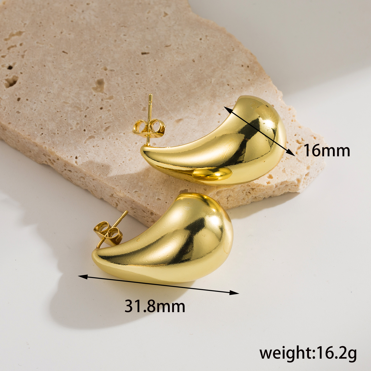 1 Pair Simple Style Water Droplets Plating Copper 18k Gold Plated Ear Studs display picture 1