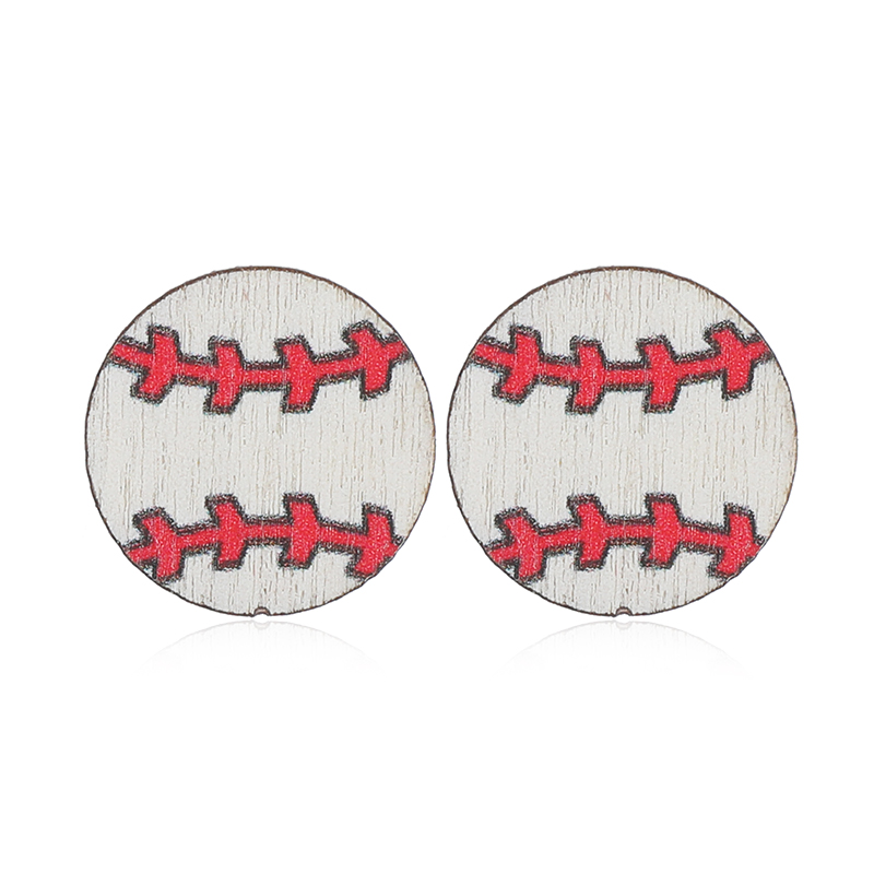 1 Pair Vacation Simple Style Ball Basketball Football Painted Wood Silver Plated Ear Studs display picture 17